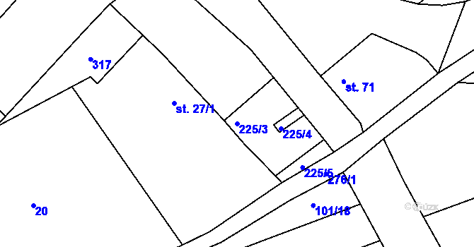 Parcela st. 225/3 v KÚ Količín, Katastrální mapa