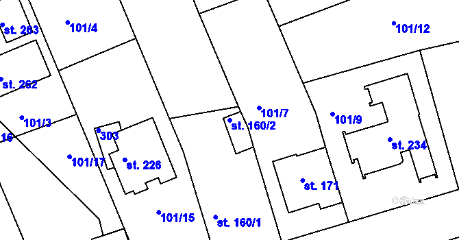 Parcela st. 160/2 v KÚ Količín, Katastrální mapa