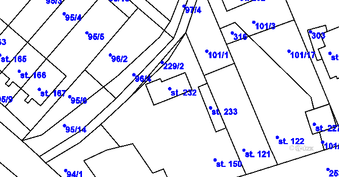 Parcela st. 232 v KÚ Količín, Katastrální mapa