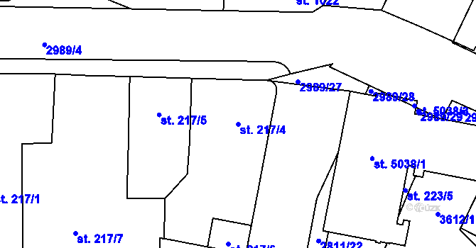 Parcela st. 217/4 v KÚ Kolín, Katastrální mapa