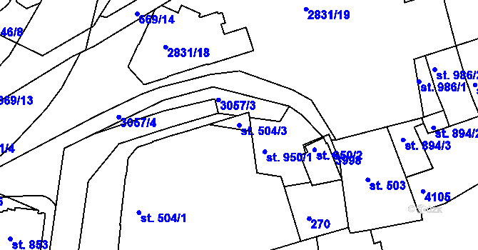 Parcela st. 504/3 v KÚ Kolín, Katastrální mapa