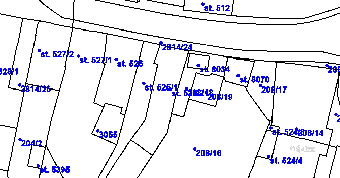 Parcela st. 525/2 v KÚ Kolín, Katastrální mapa