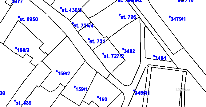 Parcela st. 727/2 v KÚ Kolín, Katastrální mapa