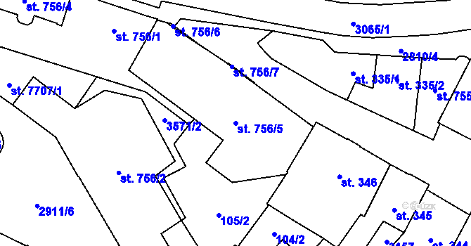 Parcela st. 756/5 v KÚ Kolín, Katastrální mapa