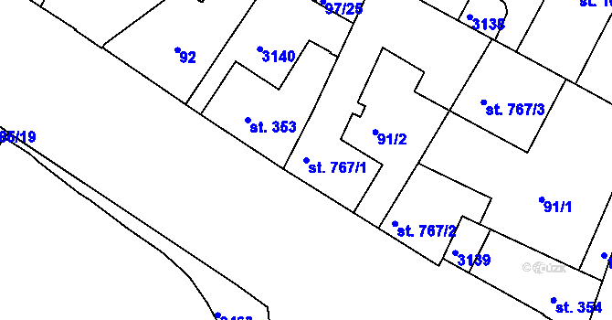 Parcela st. 767/1 v KÚ Kolín, Katastrální mapa