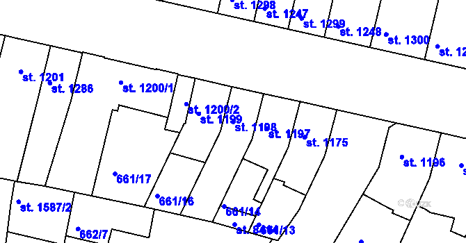 Parcela st. 1198 v KÚ Kolín, Katastrální mapa