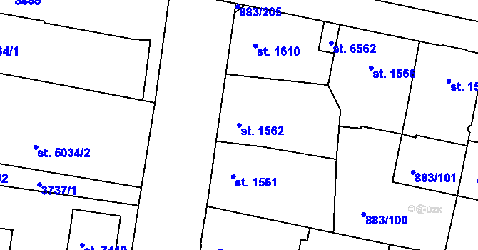 Parcela st. 1562 v KÚ Kolín, Katastrální mapa