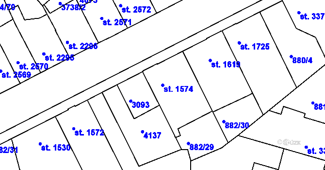 Parcela st. 1574 v KÚ Kolín, Katastrální mapa