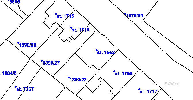 Parcela st. 1652 v KÚ Kolín, Katastrální mapa