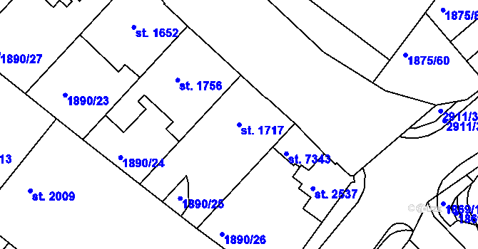 Parcela st. 1717 v KÚ Kolín, Katastrální mapa