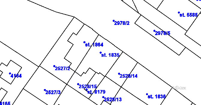 Parcela st. 1835 v KÚ Kolín, Katastrální mapa
