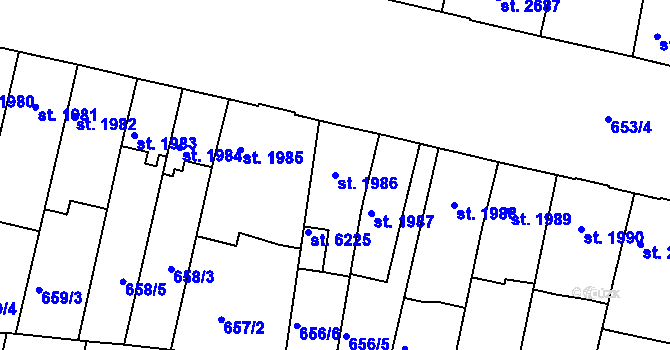 Parcela st. 1986 v KÚ Kolín, Katastrální mapa
