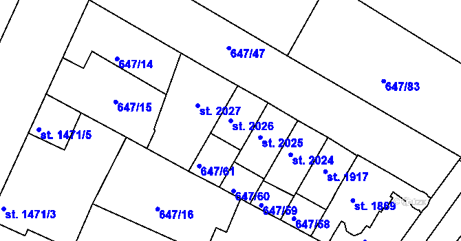 Parcela st. 2026 v KÚ Kolín, Katastrální mapa
