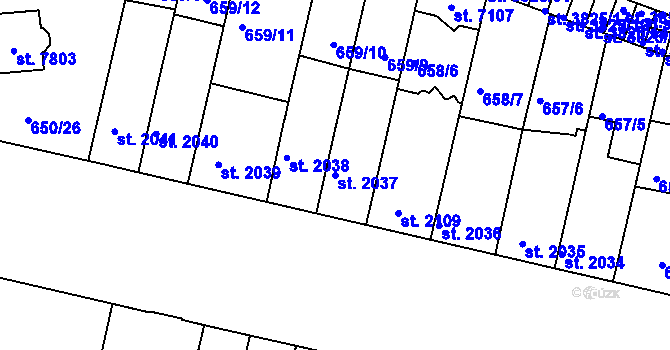 Parcela st. 2037 v KÚ Kolín, Katastrální mapa