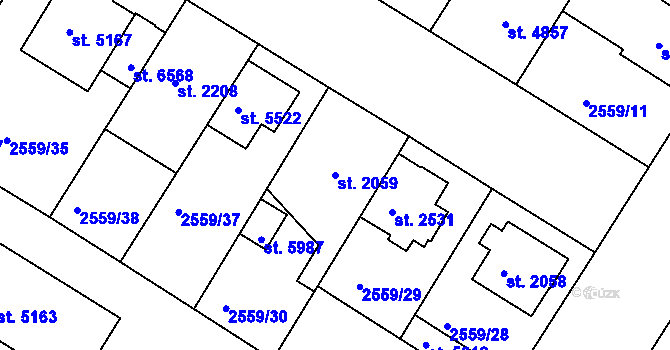 Parcela st. 2059 v KÚ Kolín, Katastrální mapa