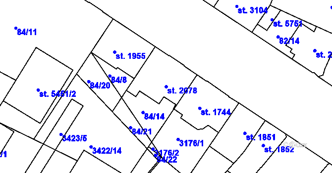Parcela st. 2078 v KÚ Kolín, Katastrální mapa