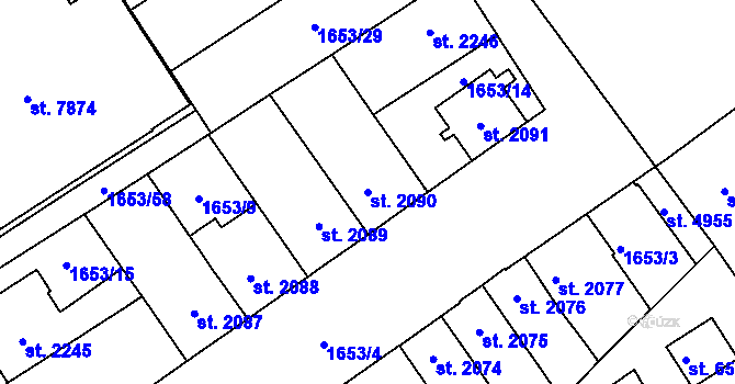 Parcela st. 2090 v KÚ Kolín, Katastrální mapa