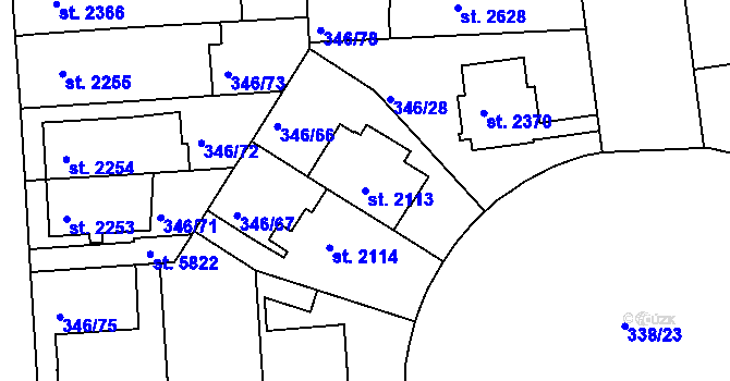Parcela st. 2113 v KÚ Kolín, Katastrální mapa