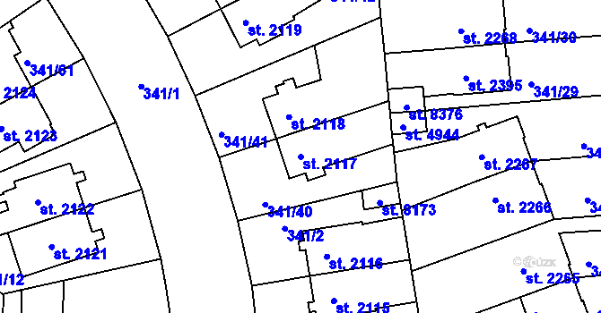 Parcela st. 2117 v KÚ Kolín, Katastrální mapa