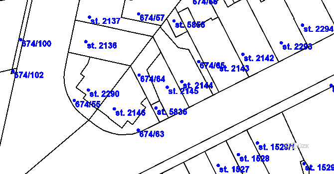 Parcela st. 2145 v KÚ Kolín, Katastrální mapa