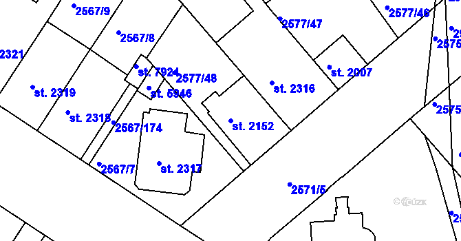 Parcela st. 2152 v KÚ Kolín, Katastrální mapa