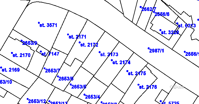 Parcela st. 2173 v KÚ Kolín, Katastrální mapa