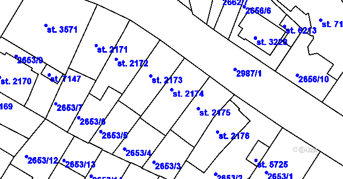 Parcela st. 2174 v KÚ Kolín, Katastrální mapa