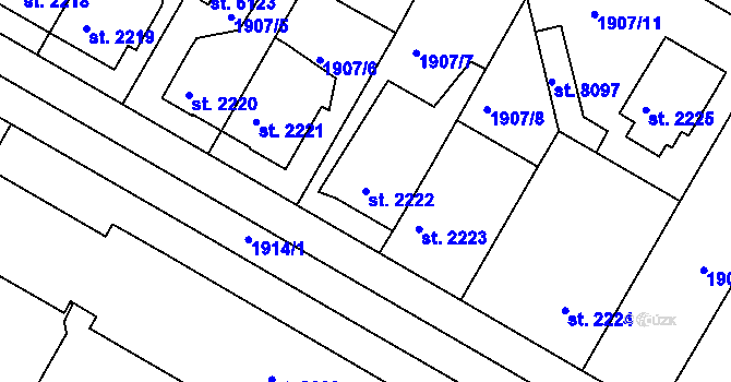 Parcela st. 2222 v KÚ Kolín, Katastrální mapa