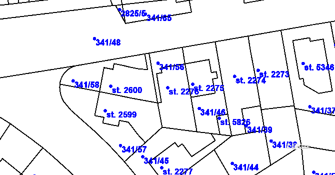 Parcela st. 2276 v KÚ Kolín, Katastrální mapa