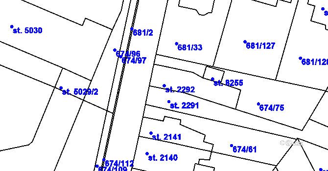 Parcela st. 2292 v KÚ Kolín, Katastrální mapa