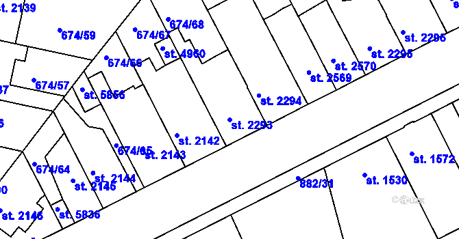 Parcela st. 2293 v KÚ Kolín, Katastrální mapa