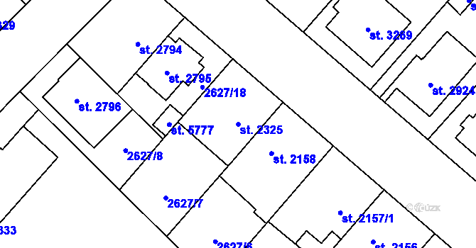 Parcela st. 2325 v KÚ Kolín, Katastrální mapa