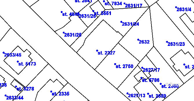 Parcela st. 2327 v KÚ Kolín, Katastrální mapa
