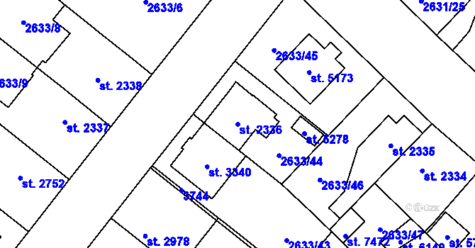 Parcela st. 2336 v KÚ Kolín, Katastrální mapa