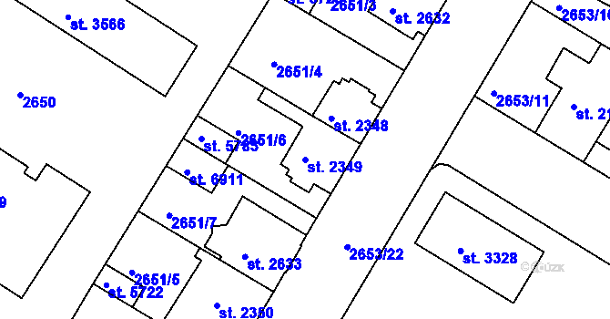 Parcela st. 2349 v KÚ Kolín, Katastrální mapa