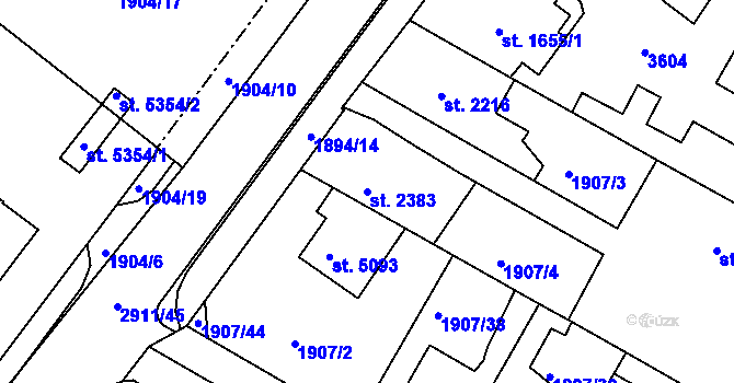 Parcela st. 2383 v KÚ Kolín, Katastrální mapa