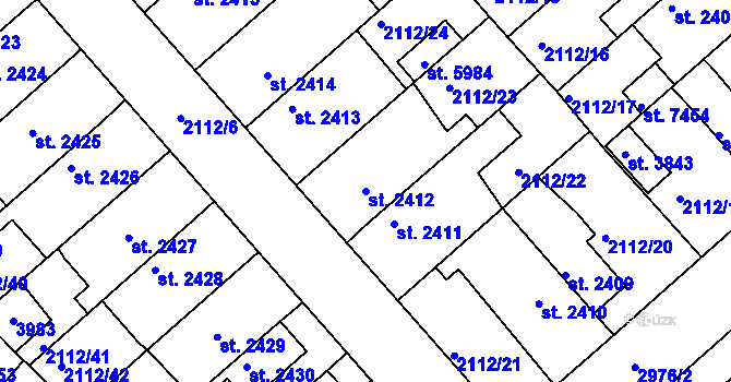 Parcela st. 2412 v KÚ Kolín, Katastrální mapa