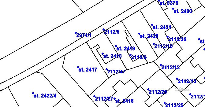 Parcela st. 2418 v KÚ Kolín, Katastrální mapa