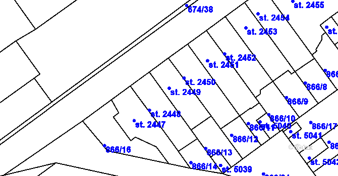 Parcela st. 2449 v KÚ Kolín, Katastrální mapa