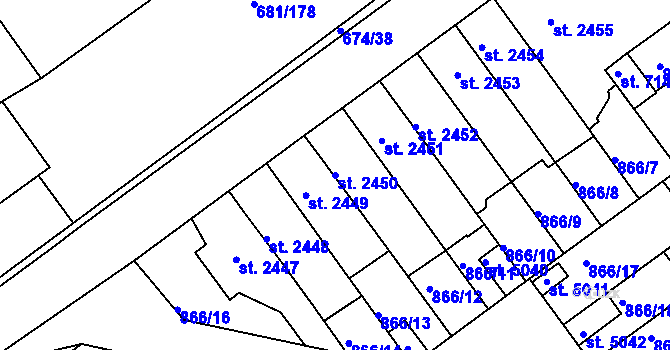 Parcela st. 2450 v KÚ Kolín, Katastrální mapa