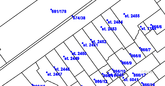Parcela st. 2451 v KÚ Kolín, Katastrální mapa
