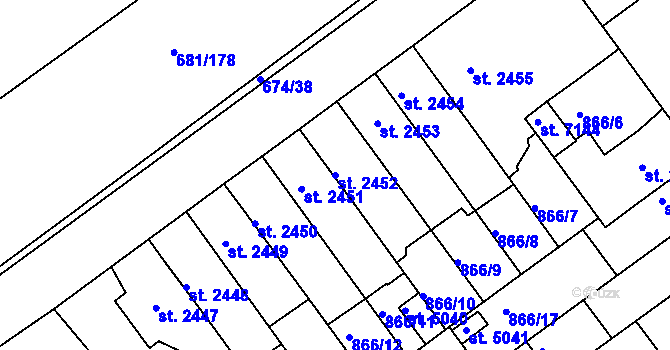 Parcela st. 2452 v KÚ Kolín, Katastrální mapa