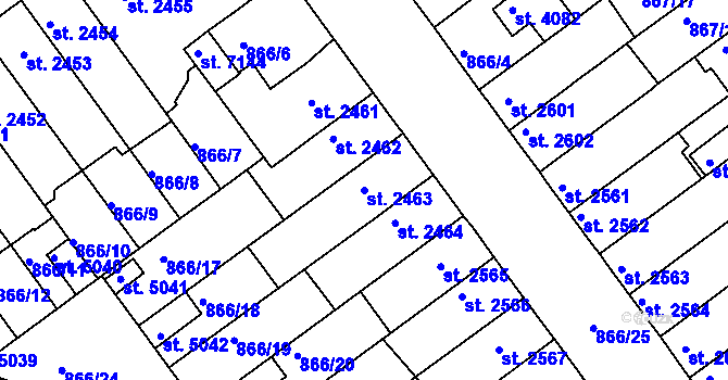 Parcela st. 2463 v KÚ Kolín, Katastrální mapa