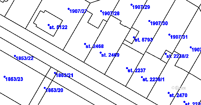 Parcela st. 2469 v KÚ Kolín, Katastrální mapa