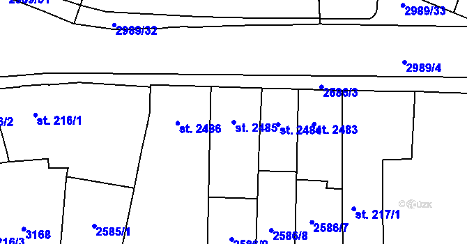 Parcela st. 2485 v KÚ Kolín, Katastrální mapa