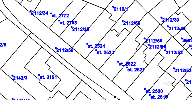 Parcela st. 2523 v KÚ Kolín, Katastrální mapa