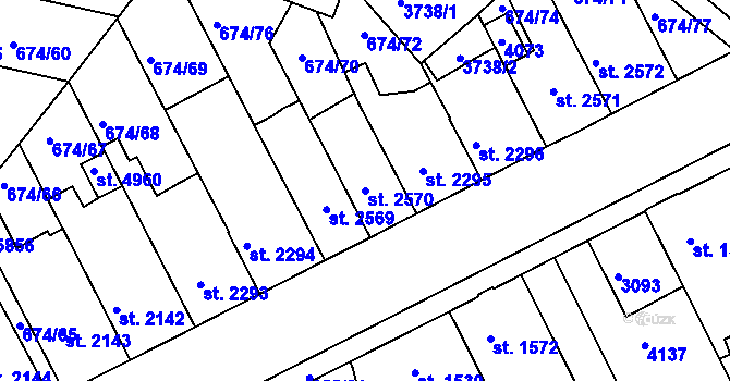 Parcela st. 2570 v KÚ Kolín, Katastrální mapa