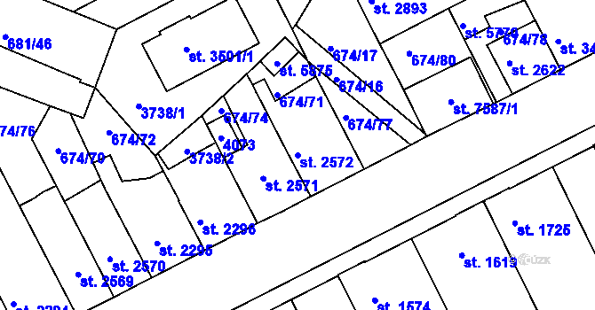 Parcela st. 2572 v KÚ Kolín, Katastrální mapa