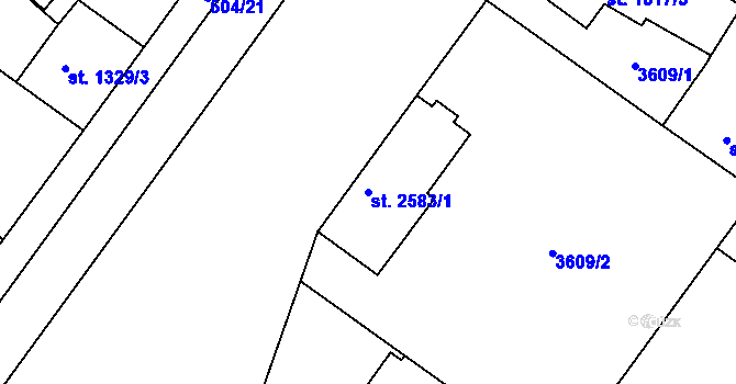 Parcela st. 2583/1 v KÚ Kolín, Katastrální mapa