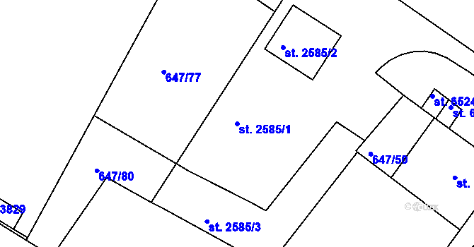 Parcela st. 2585/1 v KÚ Kolín, Katastrální mapa